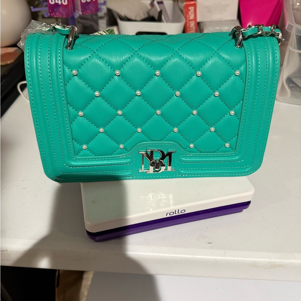 Badgley Mischka Teal Quilted Crossbody with Silver Hardware